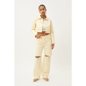 WEEKDAY Vera Cropped Denim Jacket in Light Yellow Size L